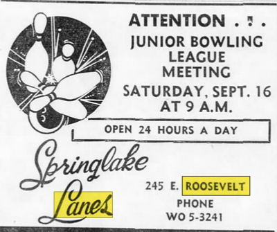 Springlake Lanes - Sep 9 1967 Ad